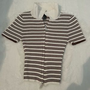 Forever 21 Women’s Small Brown and White Collared Shirt with Dual Zipper
